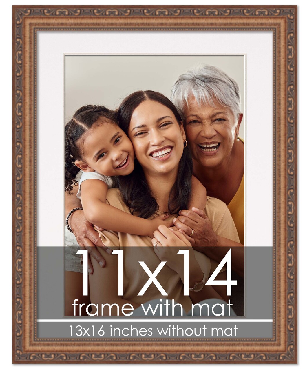 Antique Gold Frame with White Photo Mat, UV Acrylic Front, Foam Board Backing, 60 Sizes Available